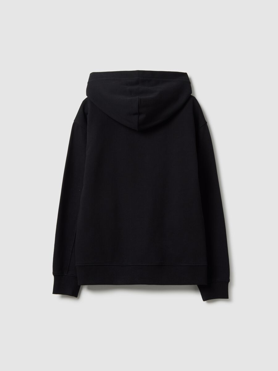 Black sweatshirt for boys in pure cotton with oversized fit, hood and zip_4