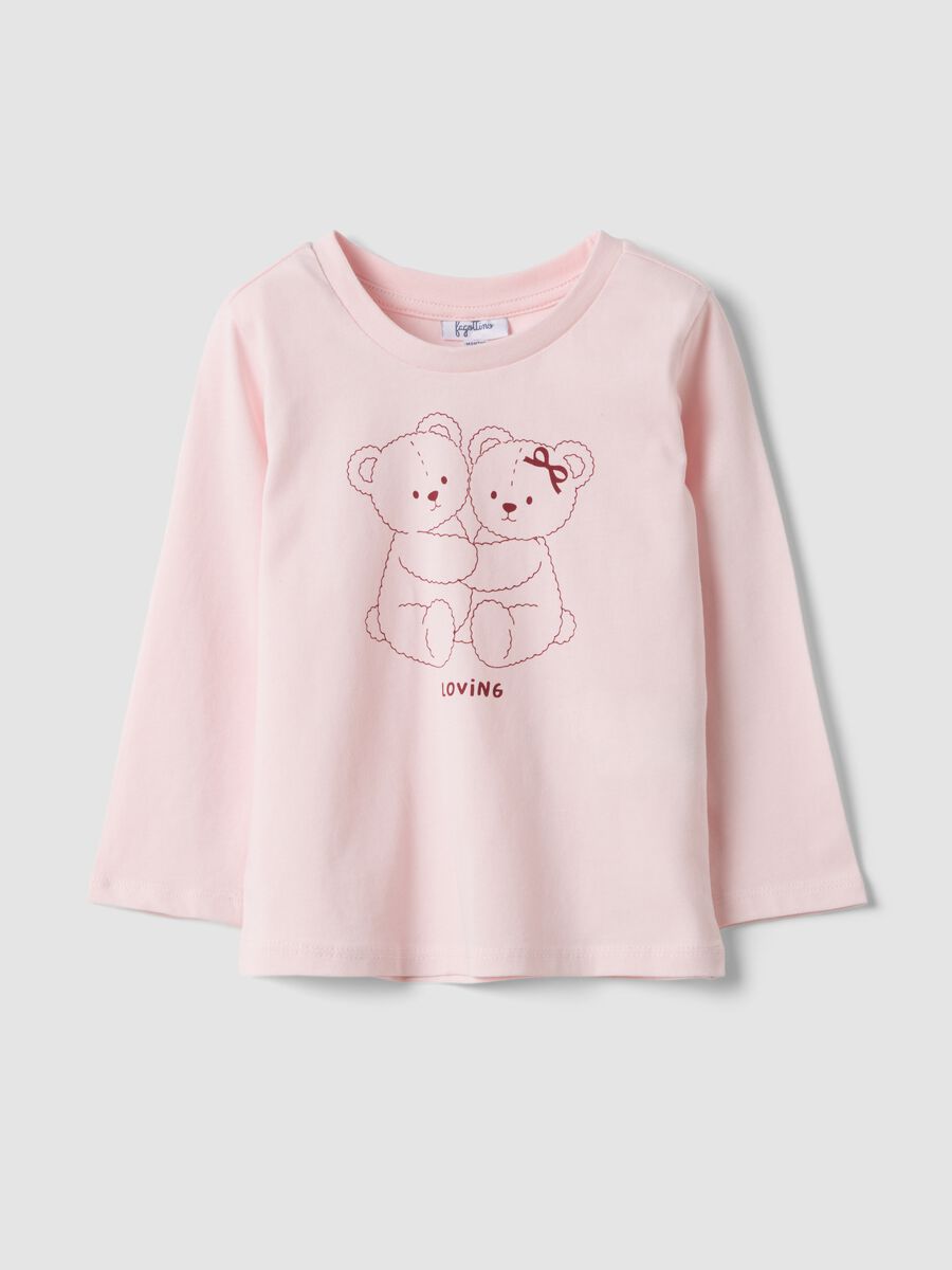 Pink organic cotton T-shirt with teddy bear print for baby girl_0