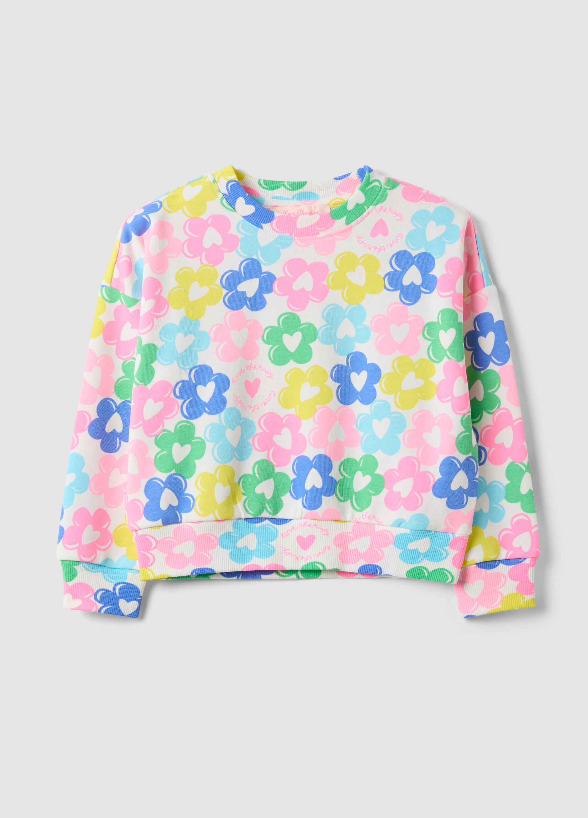 Multicolour cotton-blend crew-neck sweatshirt with floral print