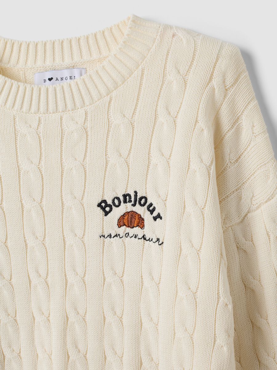 White pure-cotton cable-knit jumper with croissant embroidery_2