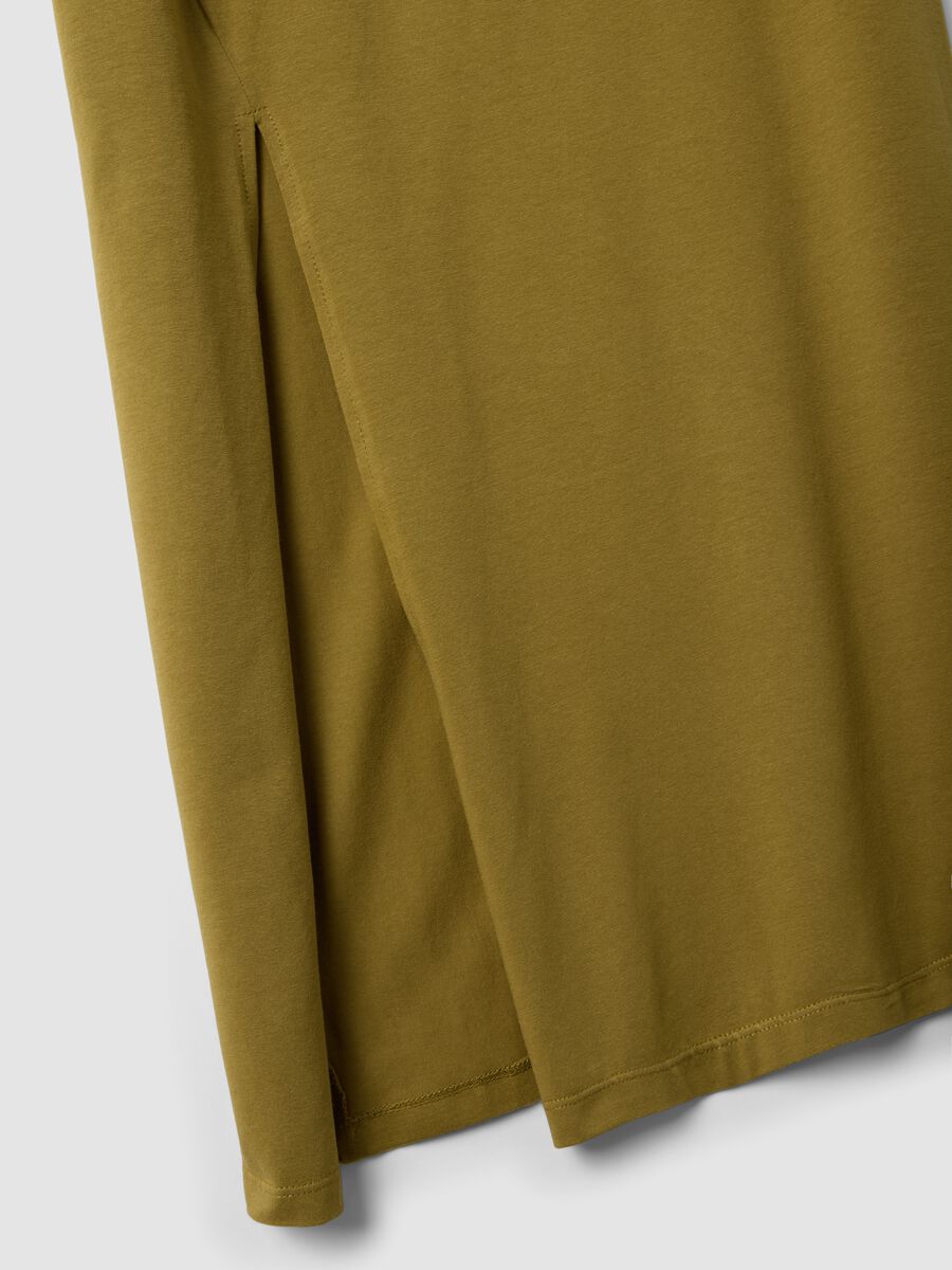 Green midi dress in stretch cotton with side slit_5