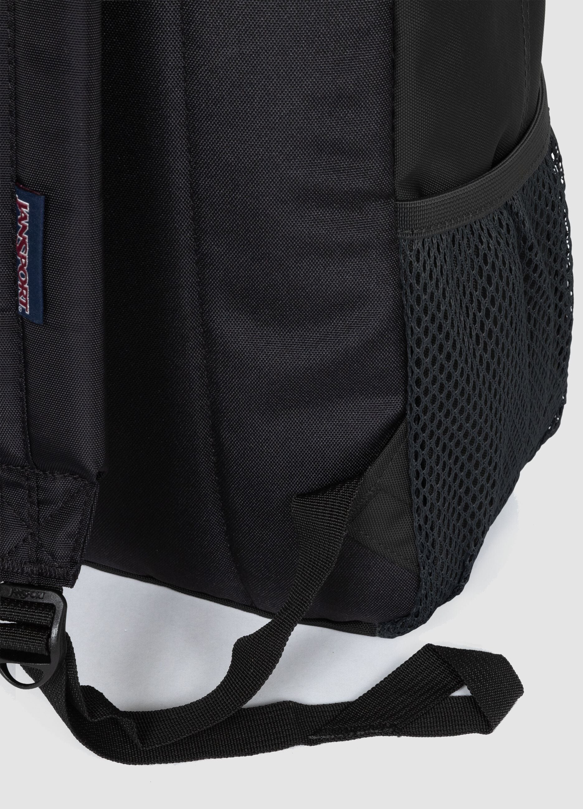 Black backpack with front pocket and adjustable shoulder straps