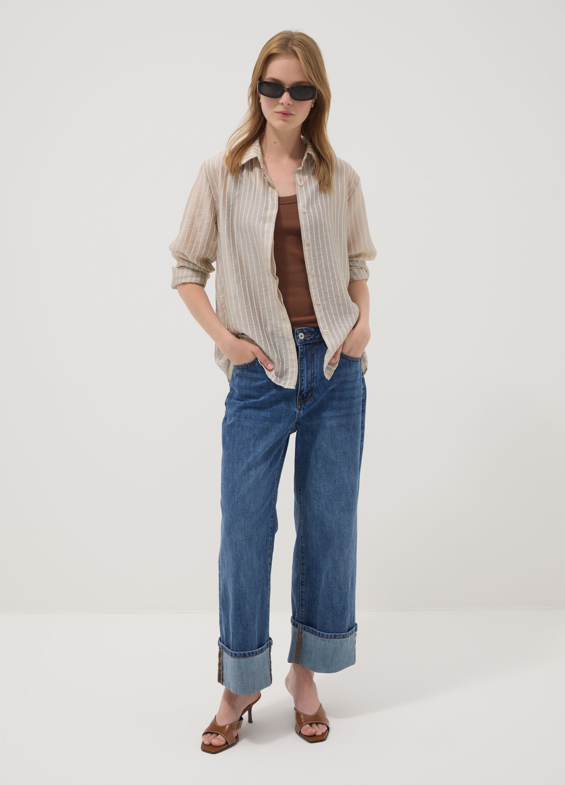 Beige striped lyocell-blend shirt