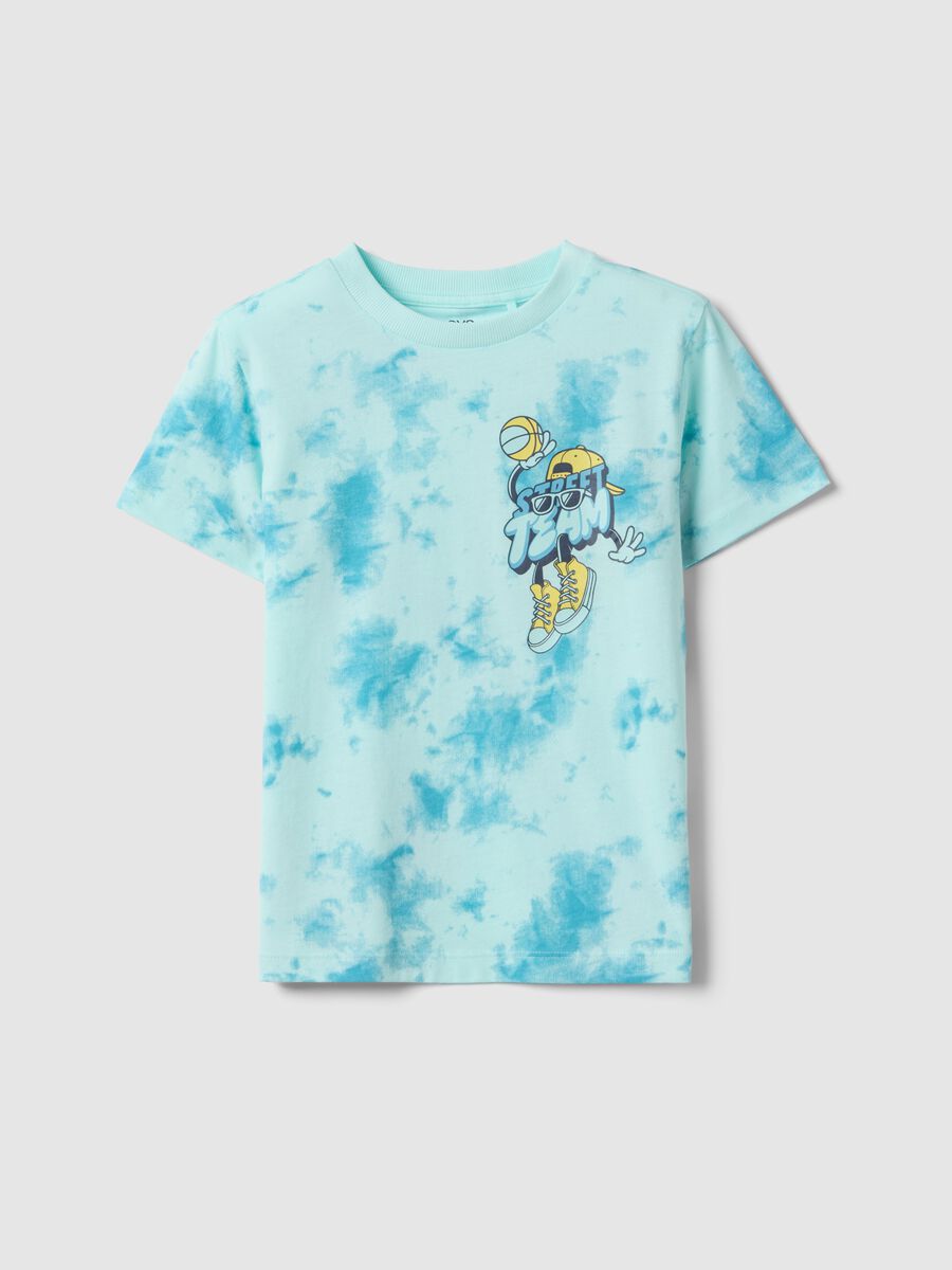Children's blue tie-dye pure cotton T-shirt regular fit_0