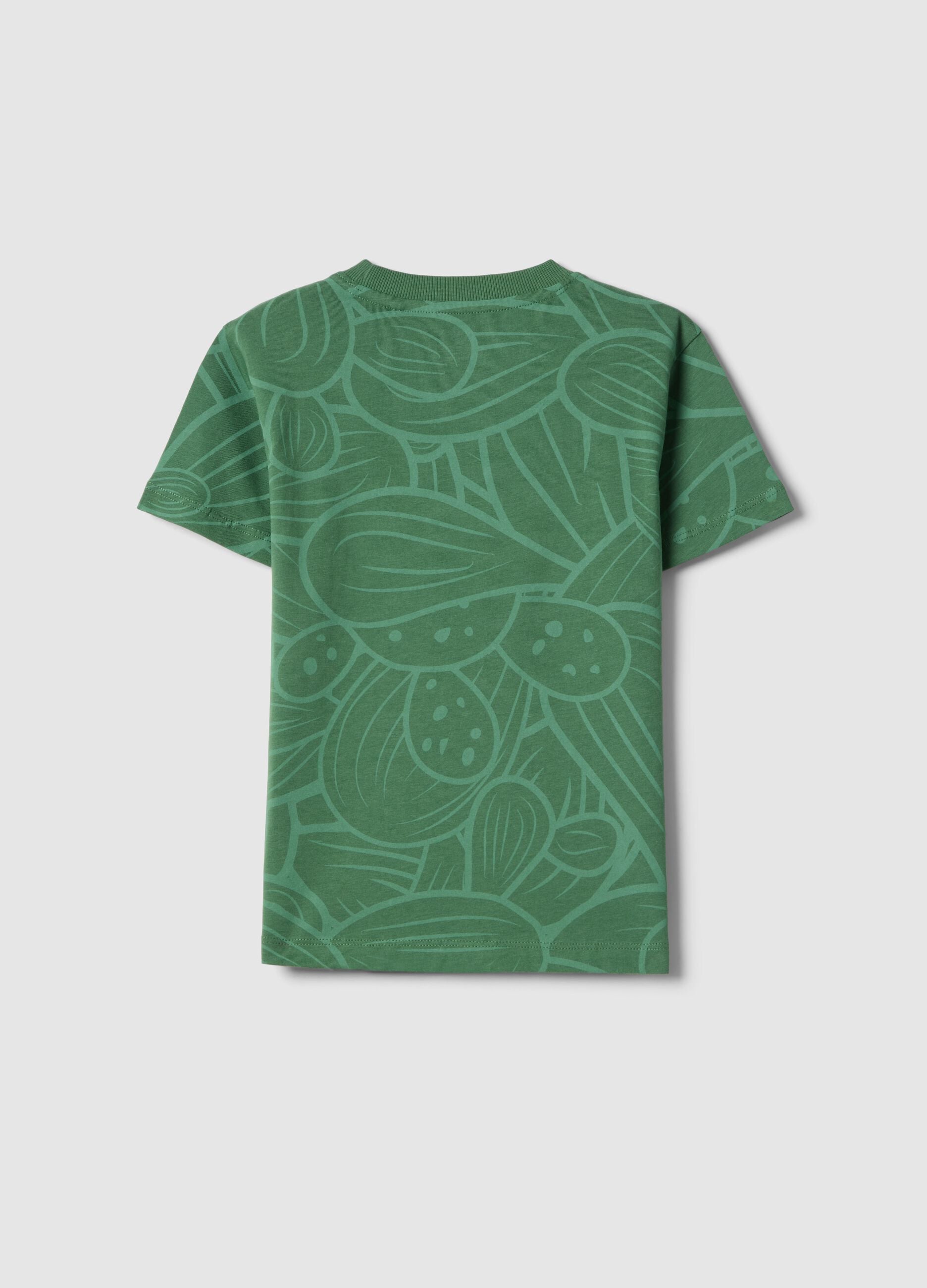 Green pure cotton regular fit t-shirt for boys with print