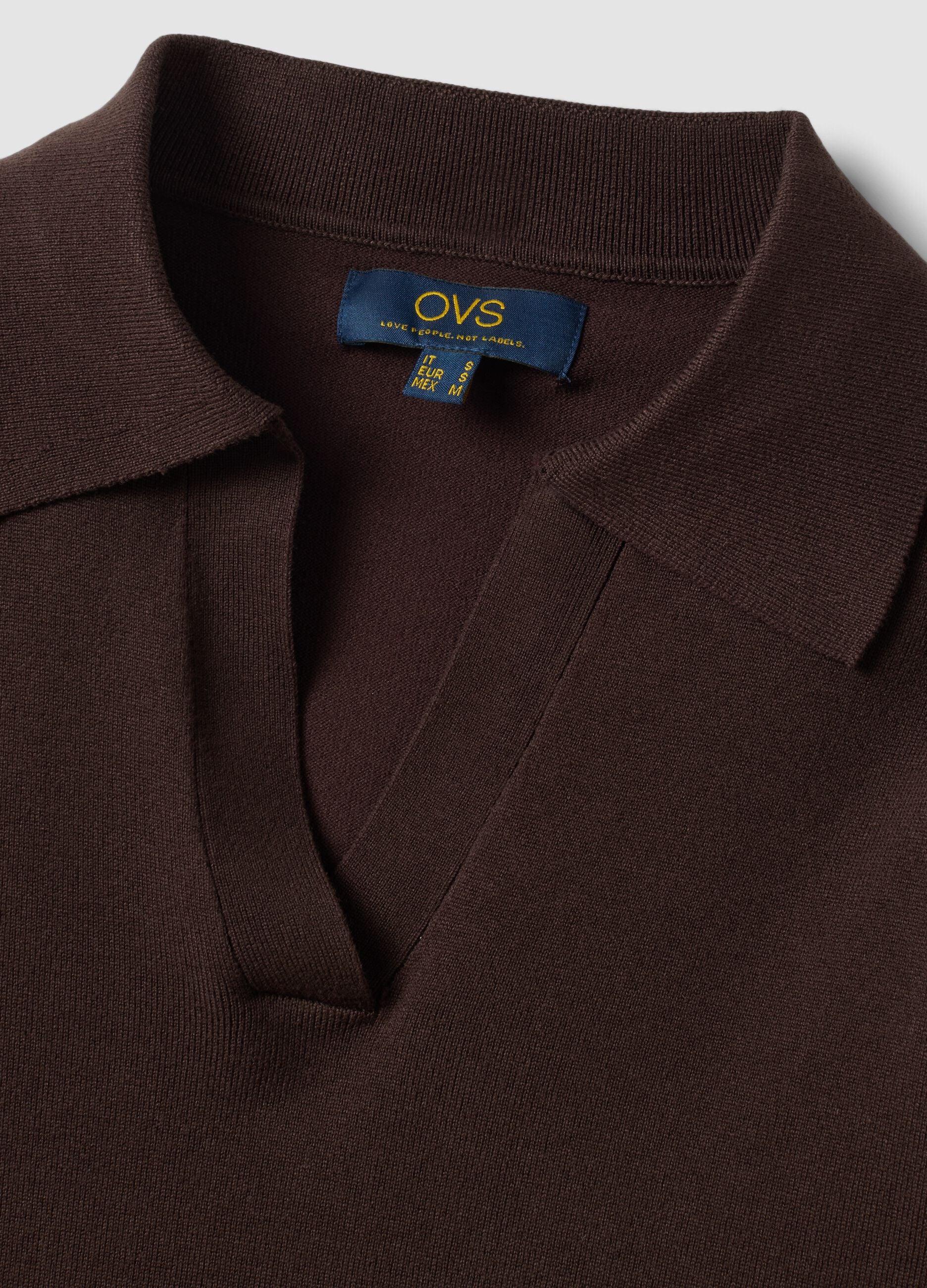 Brown viscose-blend polo-collar jumper, regular fit