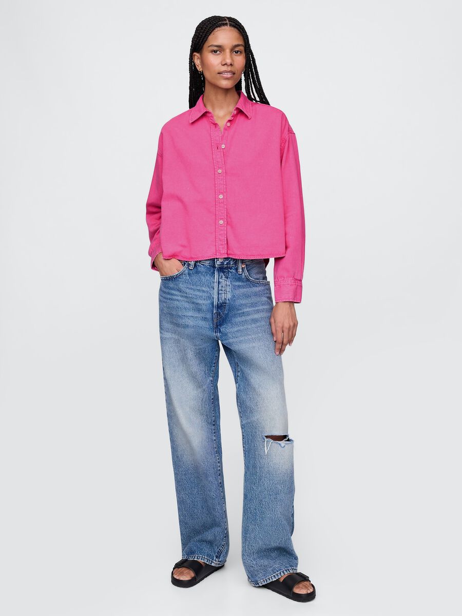 Camicia cropped in cotone_1