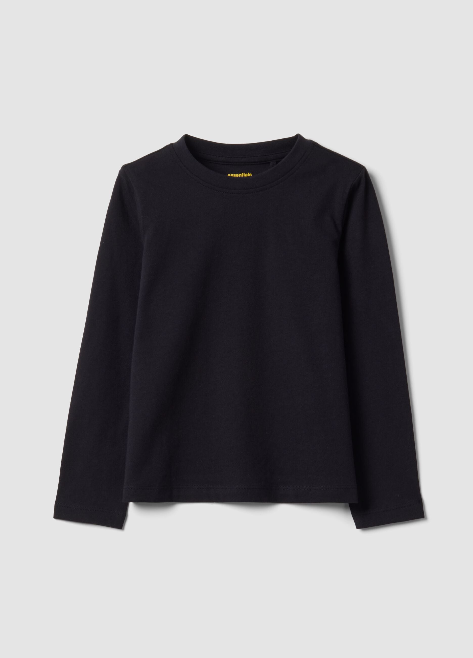 Black crew-neck T-shirt in pure organic cotton for girls