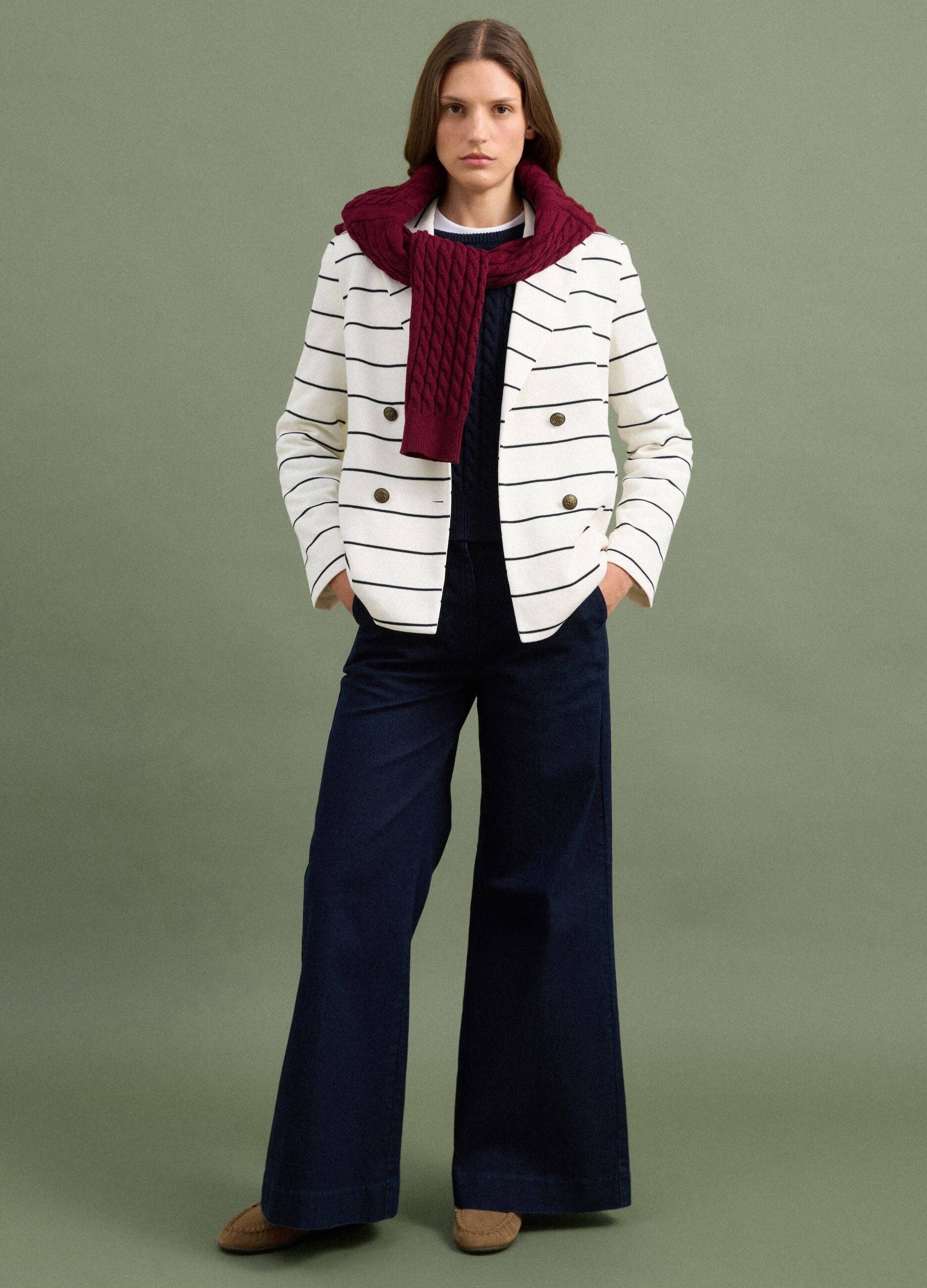 Blue wide-leg stretch cotton jeans