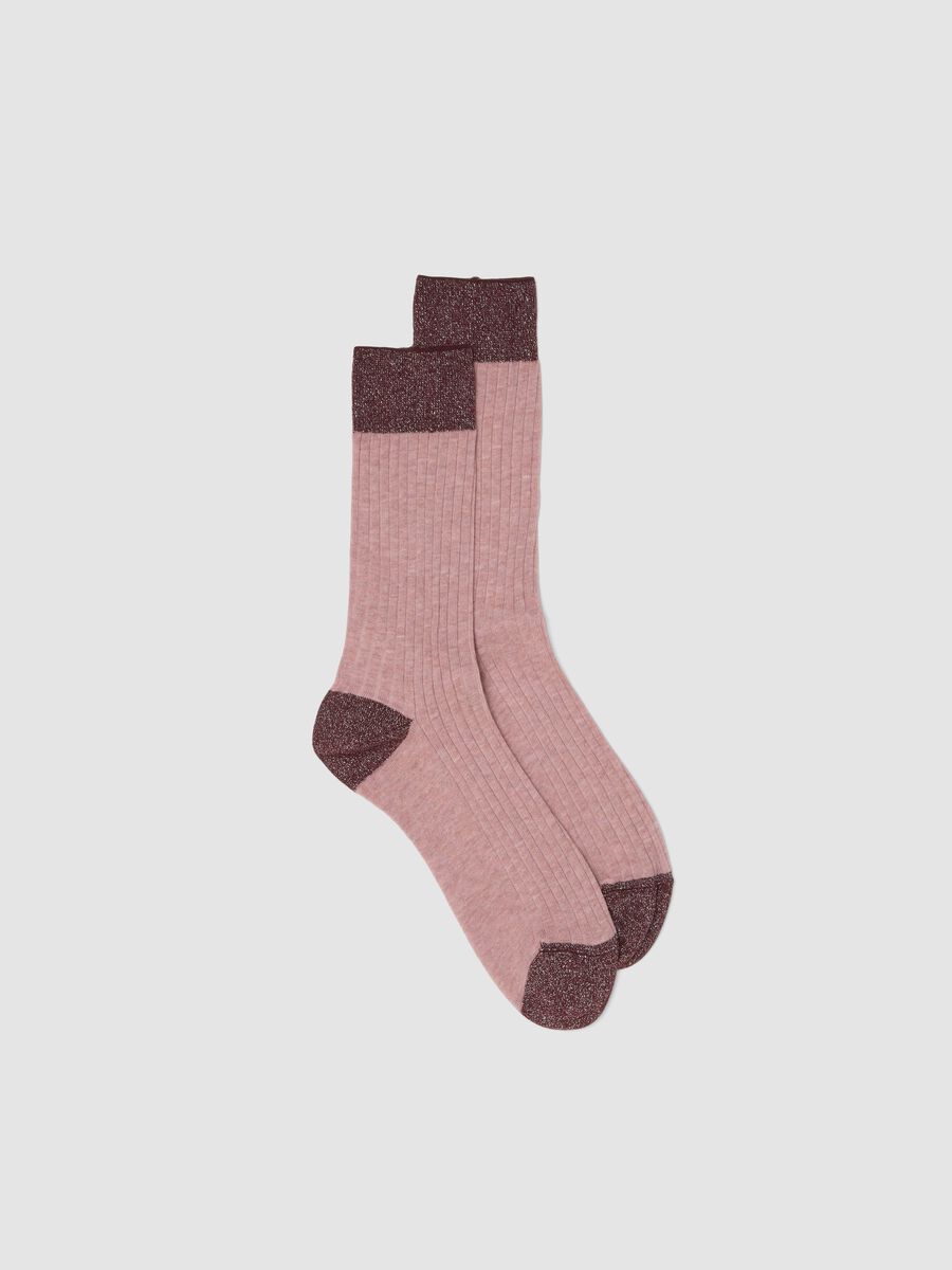 Calzini in cotone elasticizzato rosa a coste_0