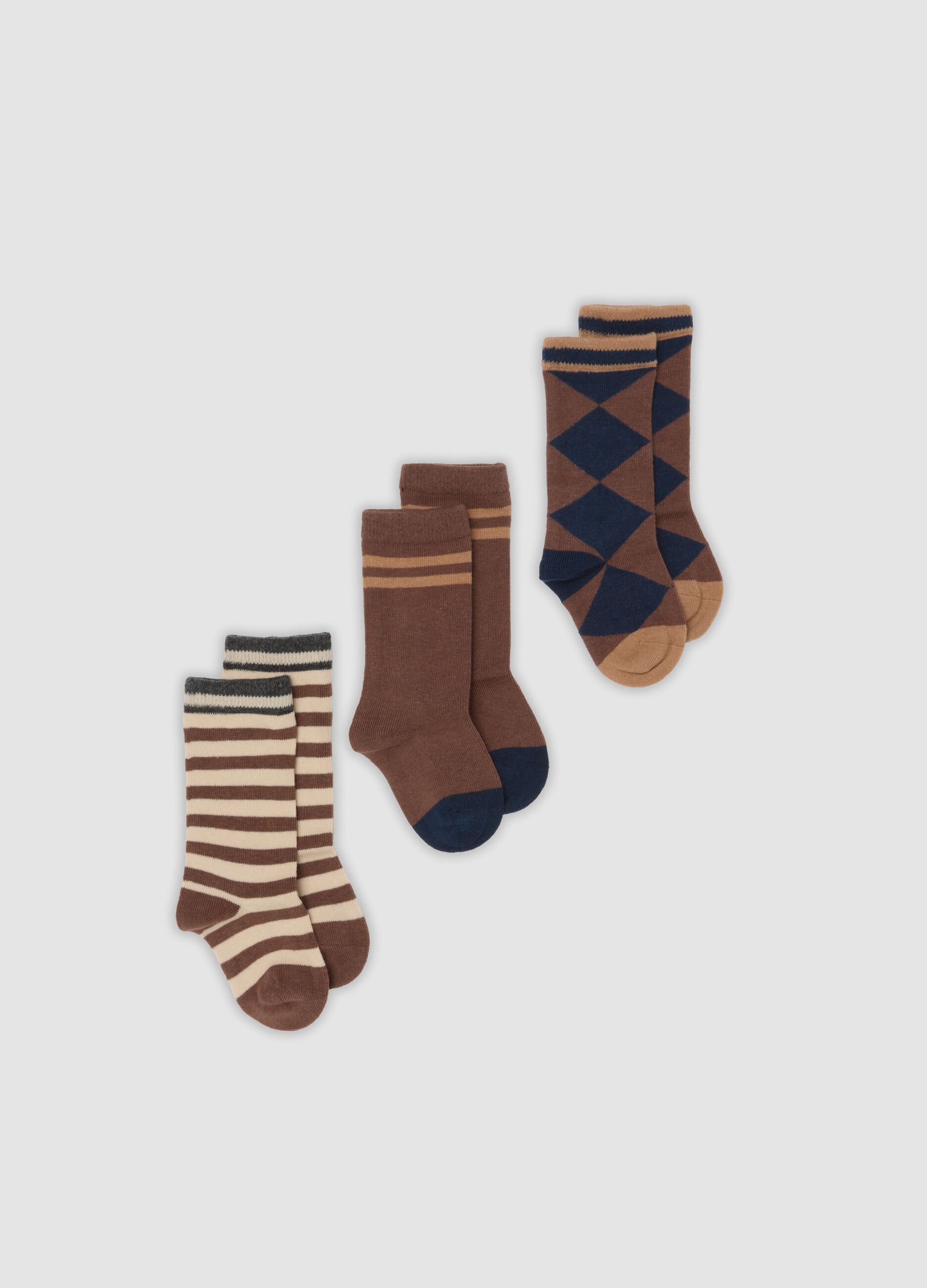 3-pack of long brown socks in stretch organic cotton