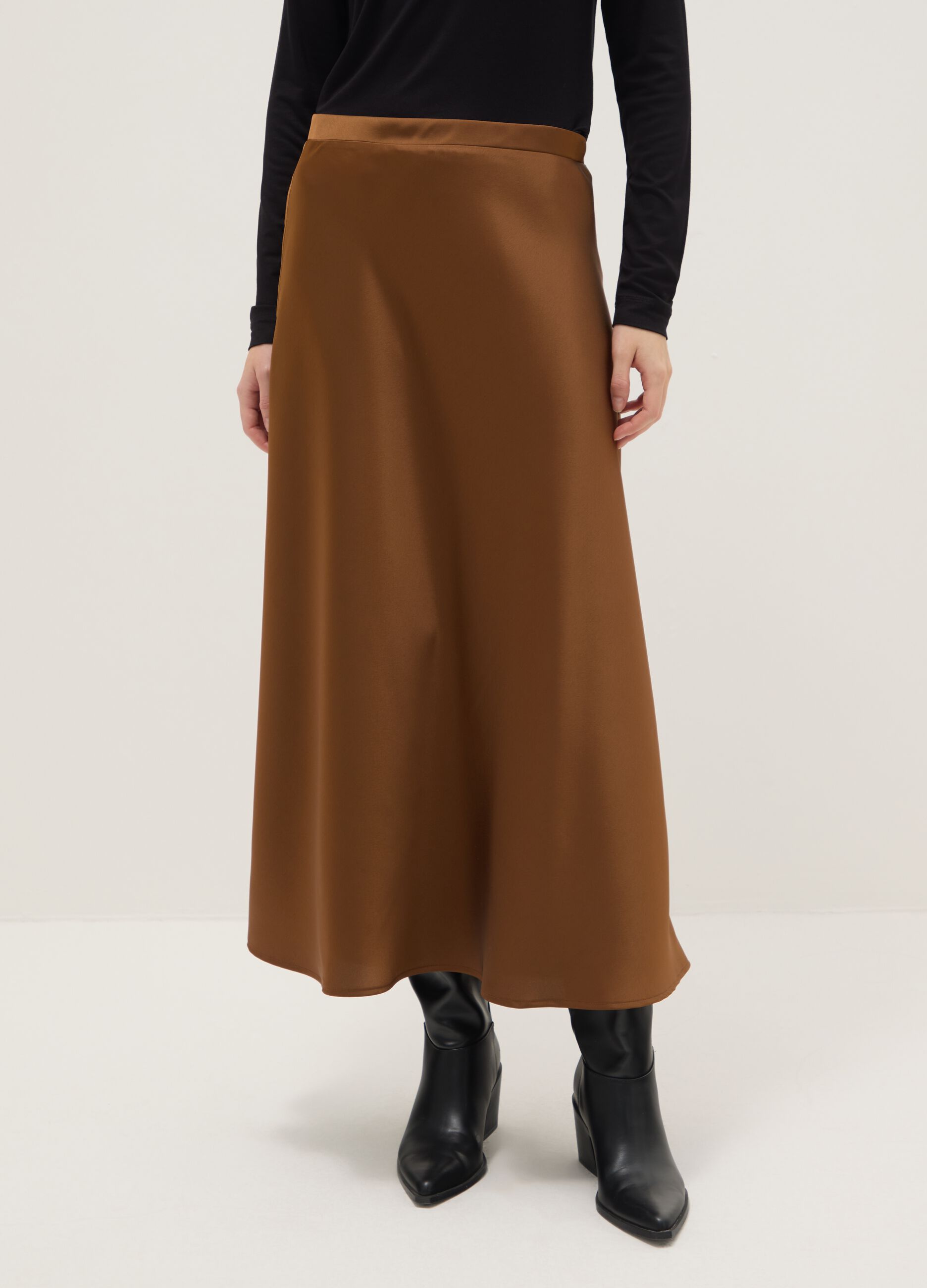 Brown Satin Long Skirt