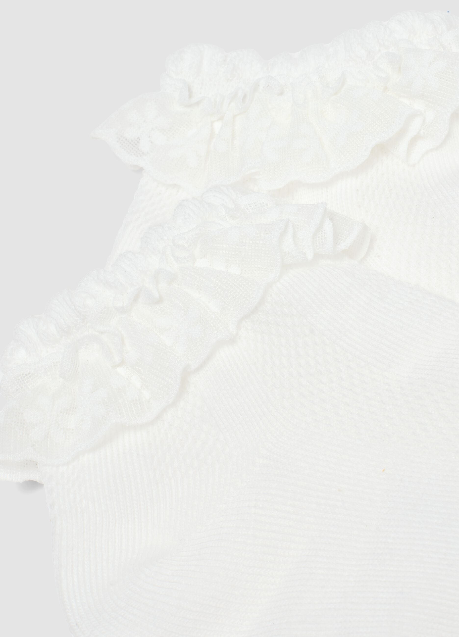 Girls&rsquo; white stretch cotton-blend socks with frill trim