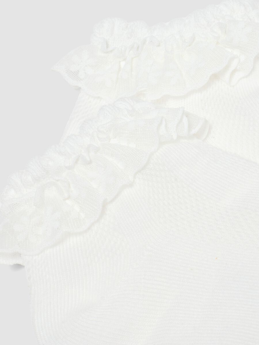 Girls&rsquo; white stretch cotton-blend socks with frill trim_1