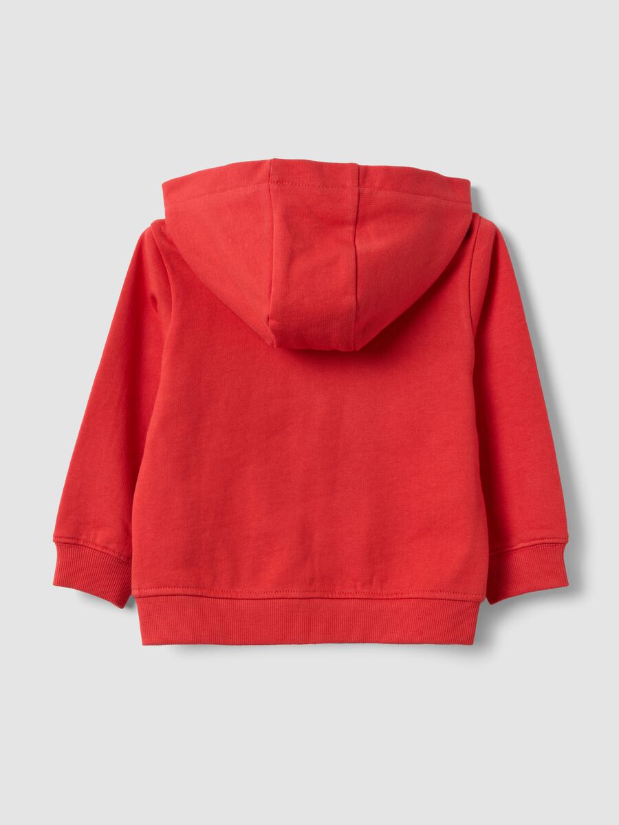 Red hooded sweatshirt in pure organic cotton, regular fit, for boys_1