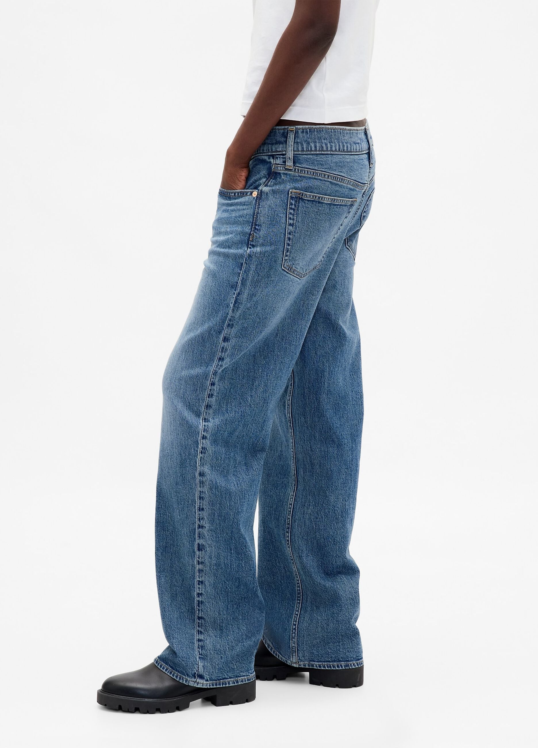 Wide-leg stretch denim jeans