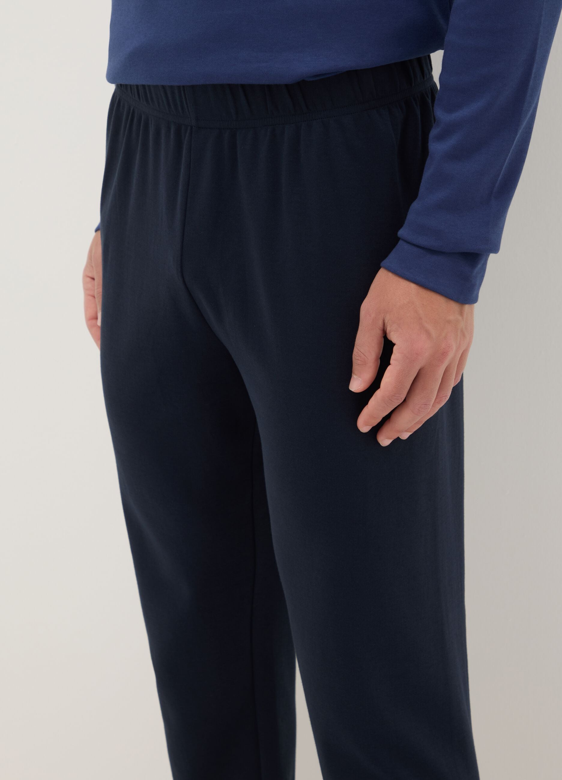 Blue crew-neck pyjama with long sleeves in pure cotton regular fit