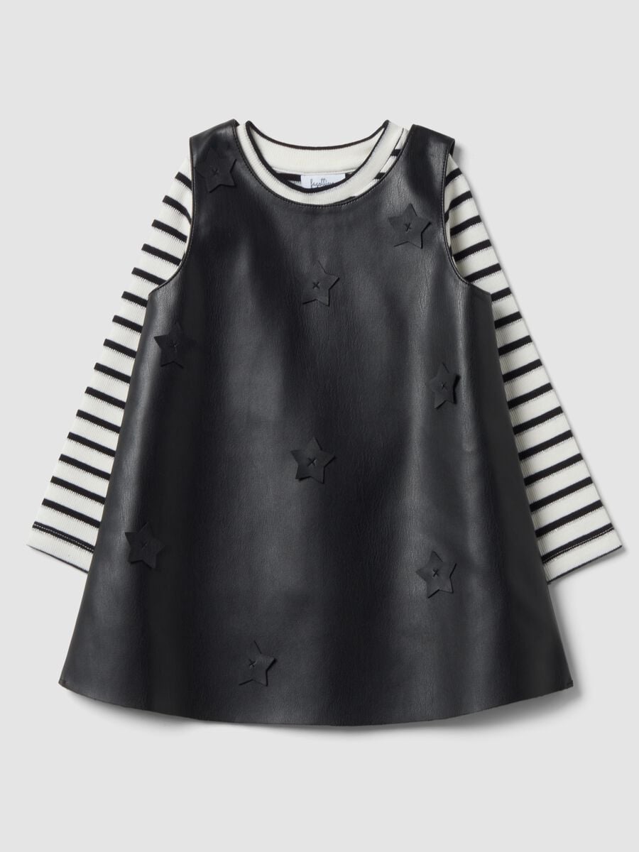 Black set with round-neck dress and striped round-neck top_0