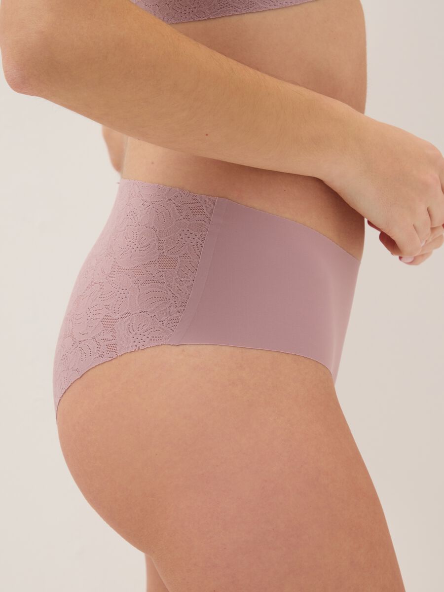 High-waisted pink stretch lace briefs_3