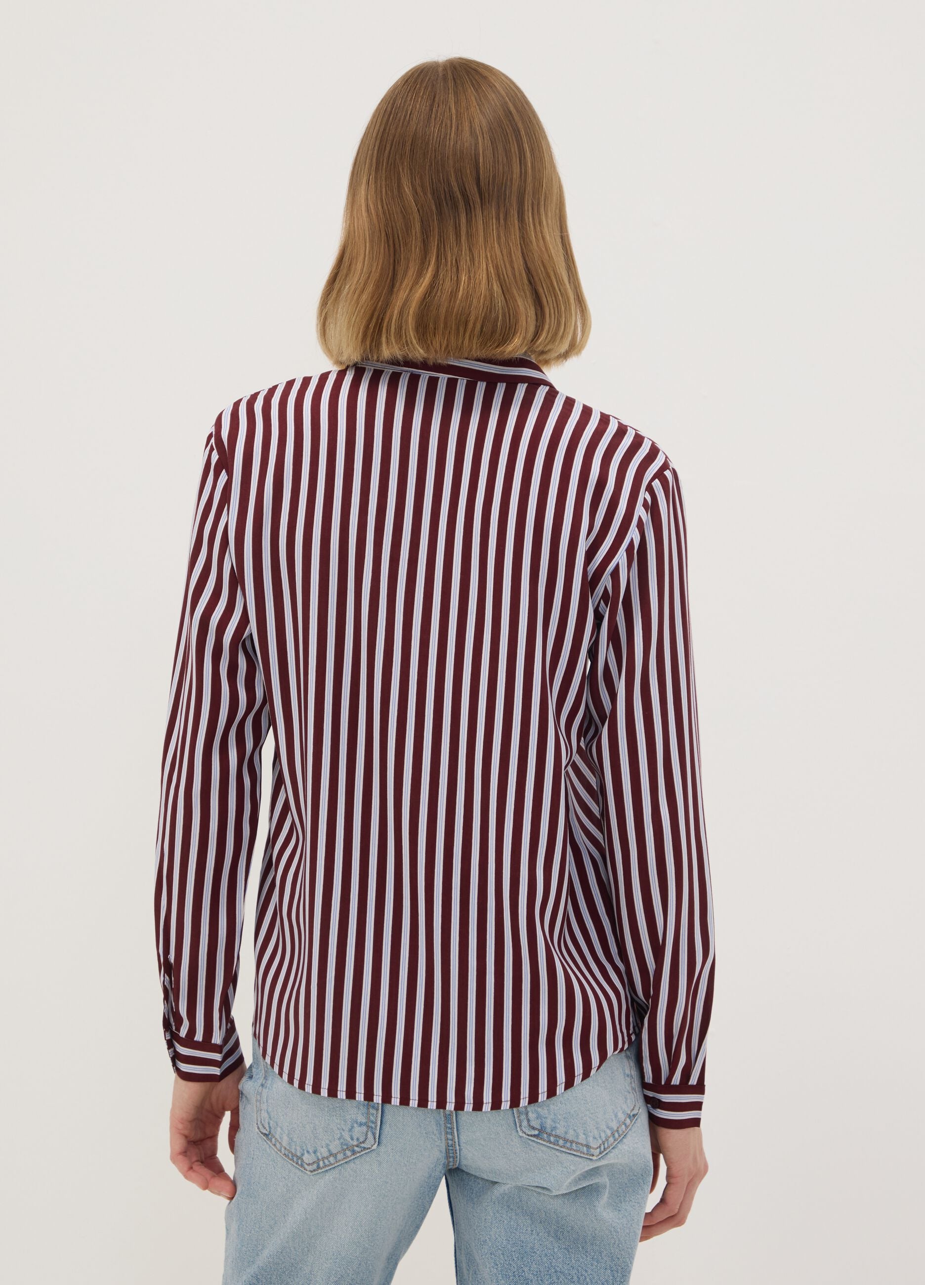 Red striped pure viscose shirt with classic collar, regular fit