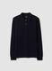 Blue long-sleeved regular-fit polo shirt in pure organic cotton piqu&eacute;_0
