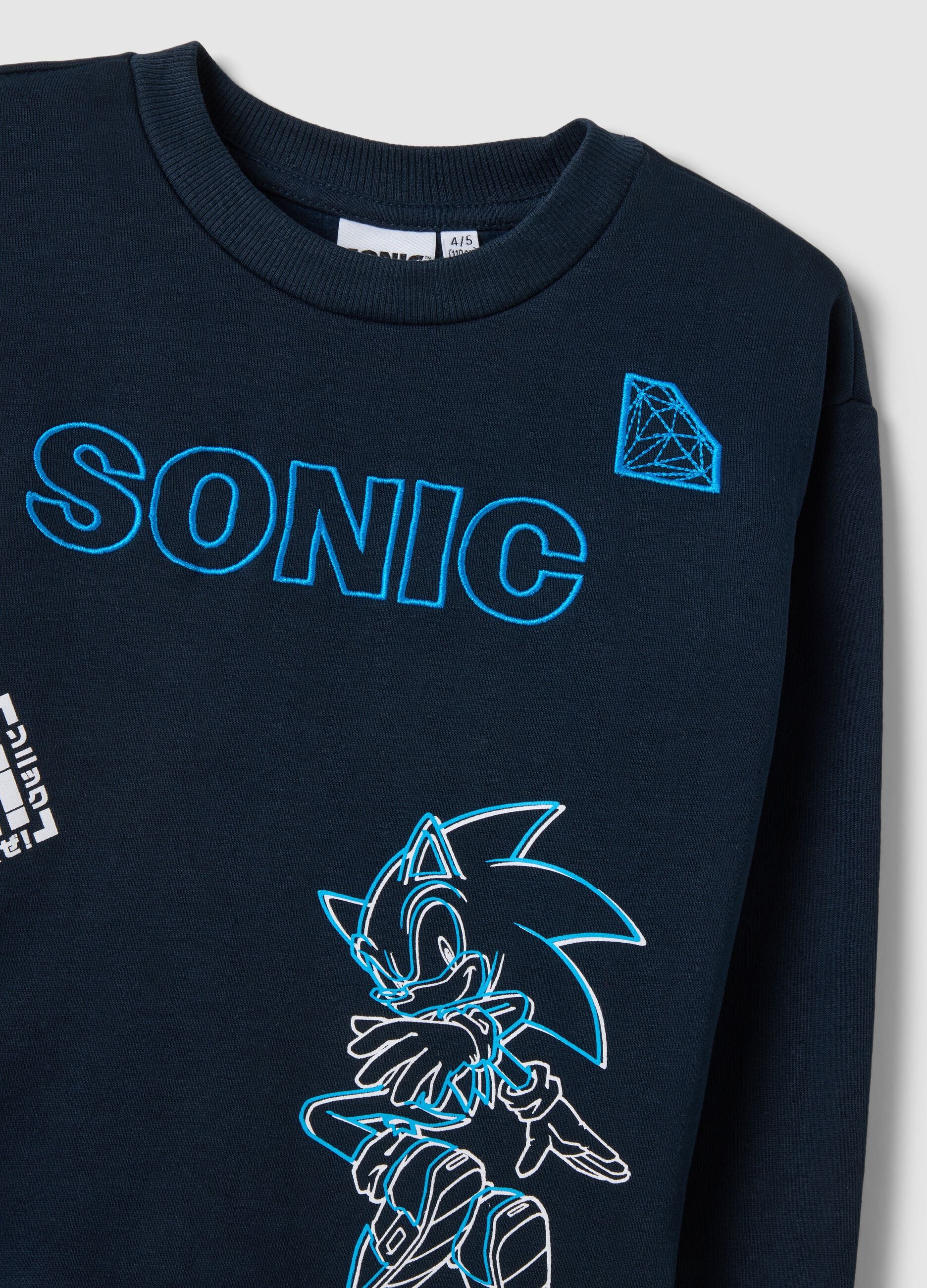 Oversized fit blue cotton blend Sonic print boys' sweatshirt