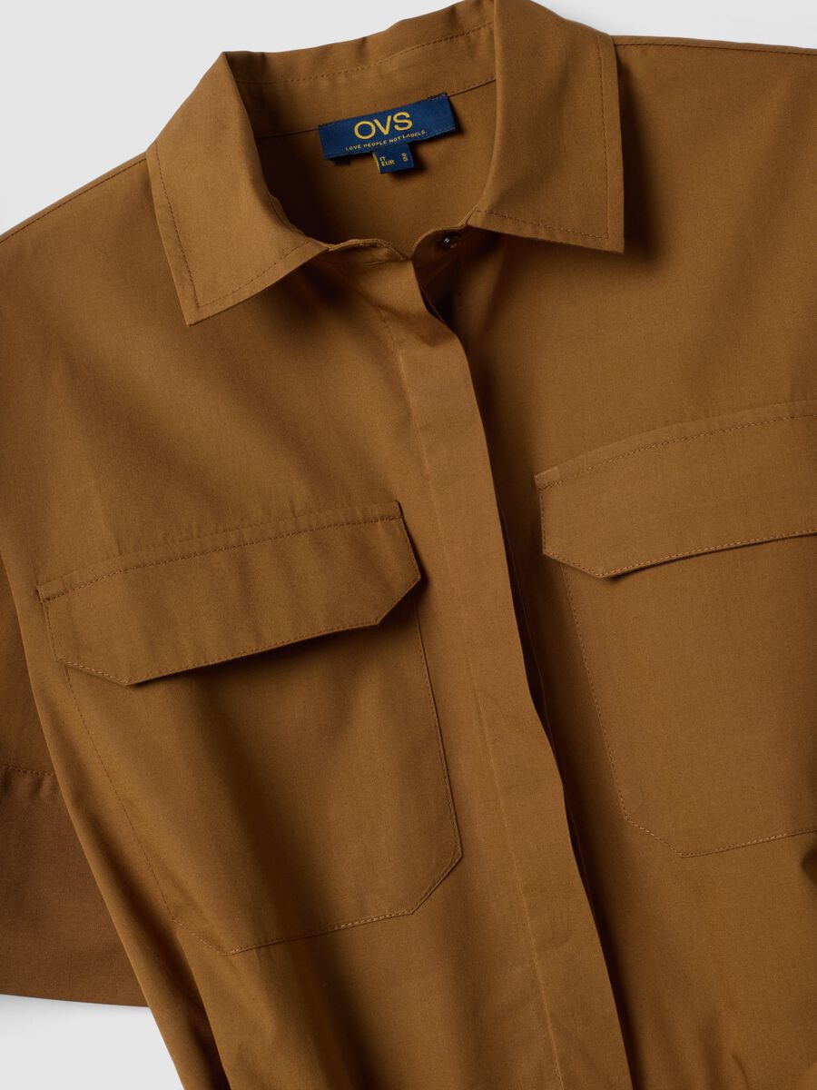 Brown pure cotton shirt dress with tie belt, regular fit_5