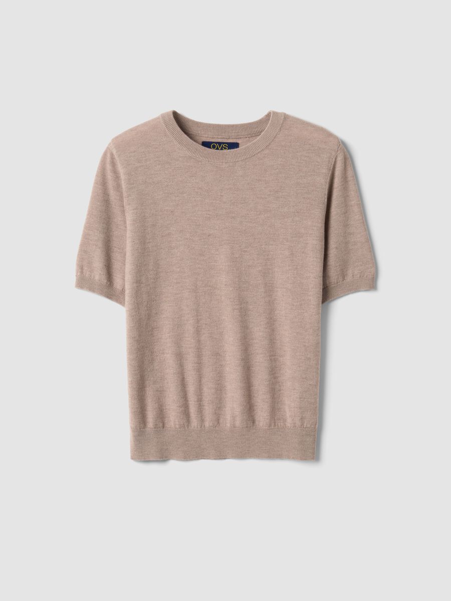 Beige short-sleeve crew-neck wool-blend jumper, regular fit_4