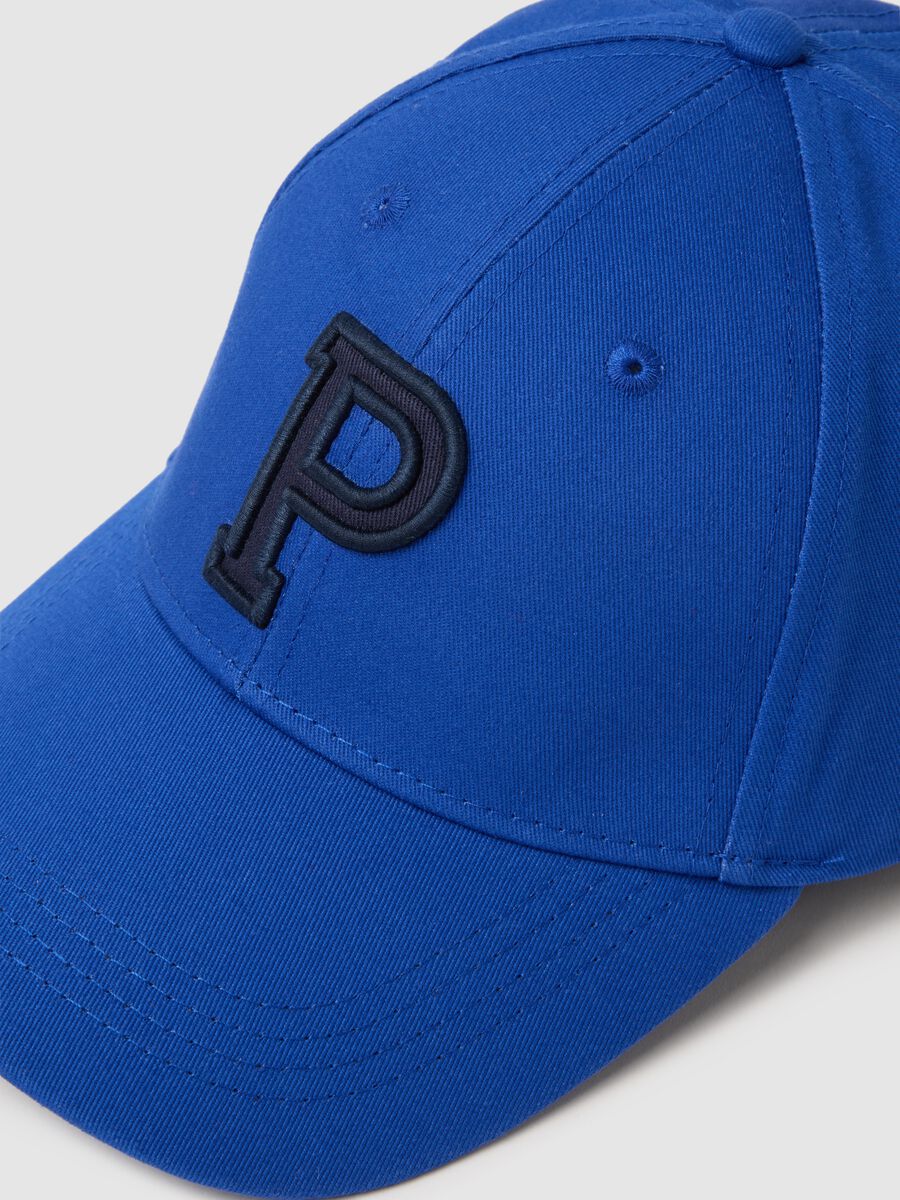 Blue pure cotton cap with adjustable visor and embroidered P_3