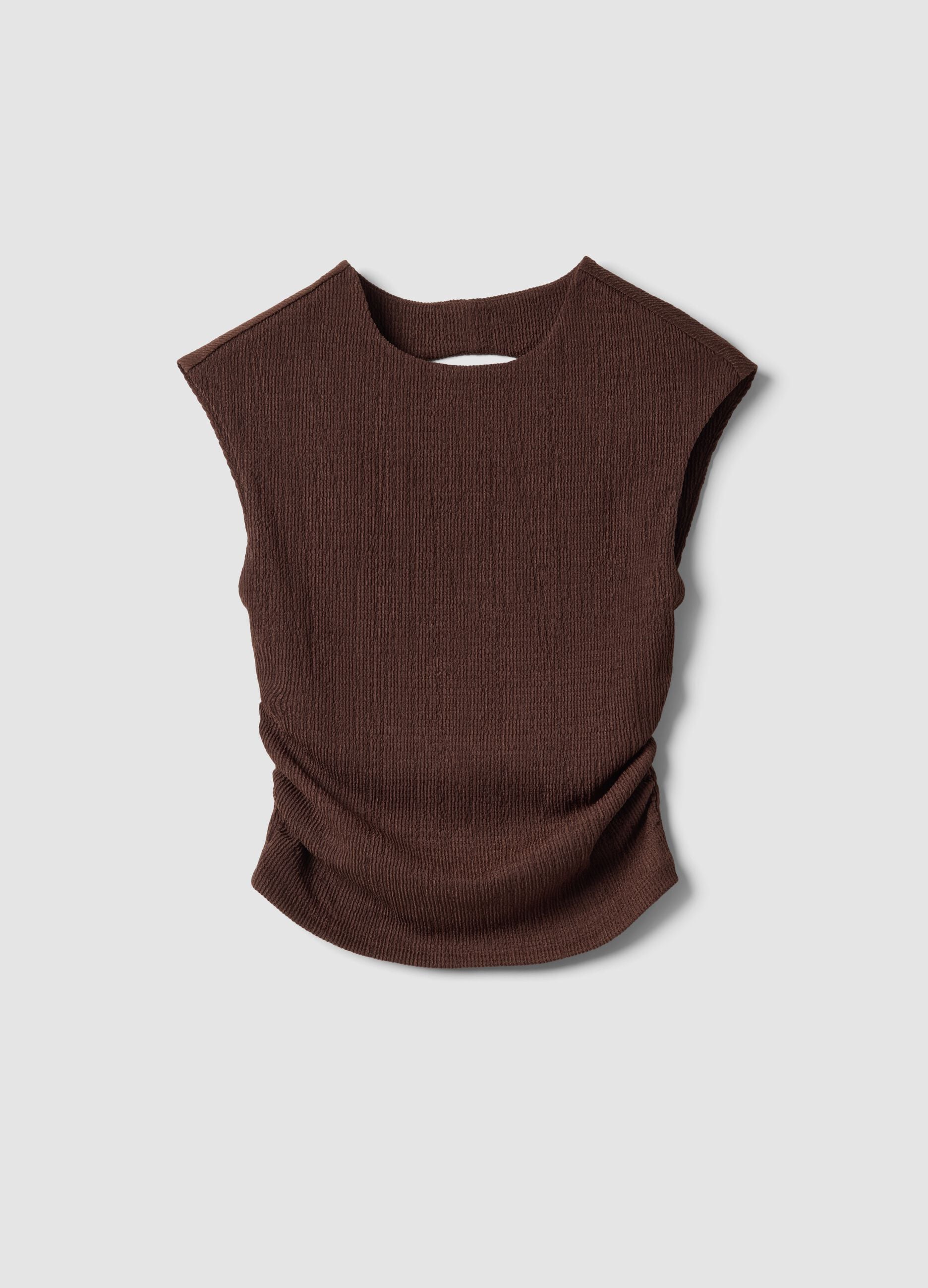 Brown stretch sleeveless top, regular fit