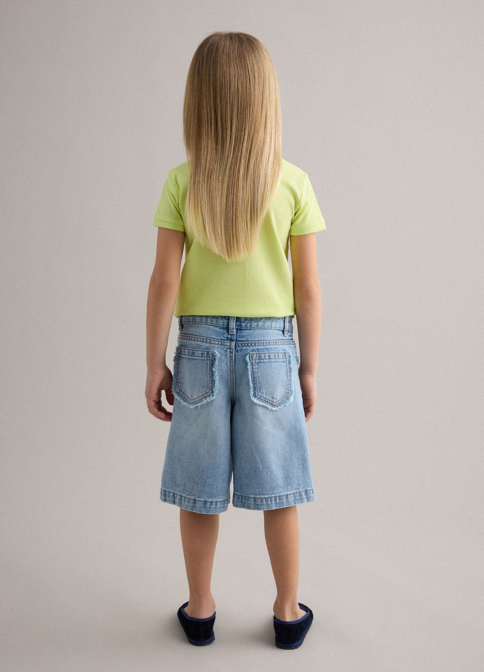 Girls' pure cotton denim blue shorts, regular fit