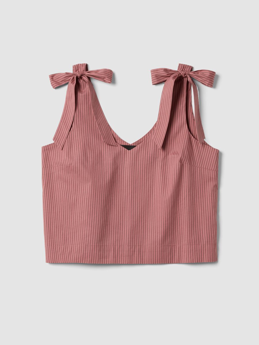 Pink stretch-cotton blouse with tie shoulder straps_4