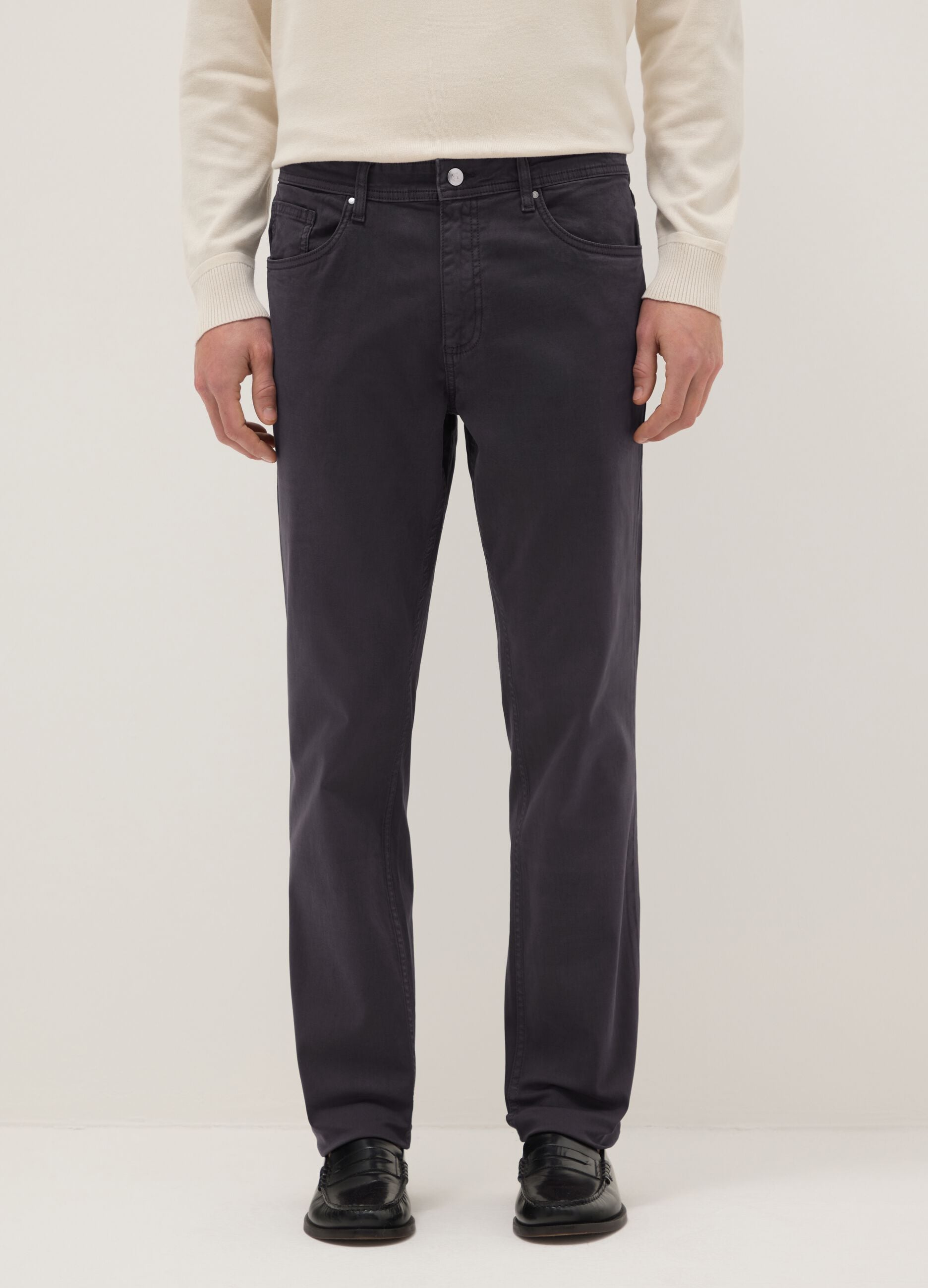 Black Stretch Cotton Slim Fit Trousers