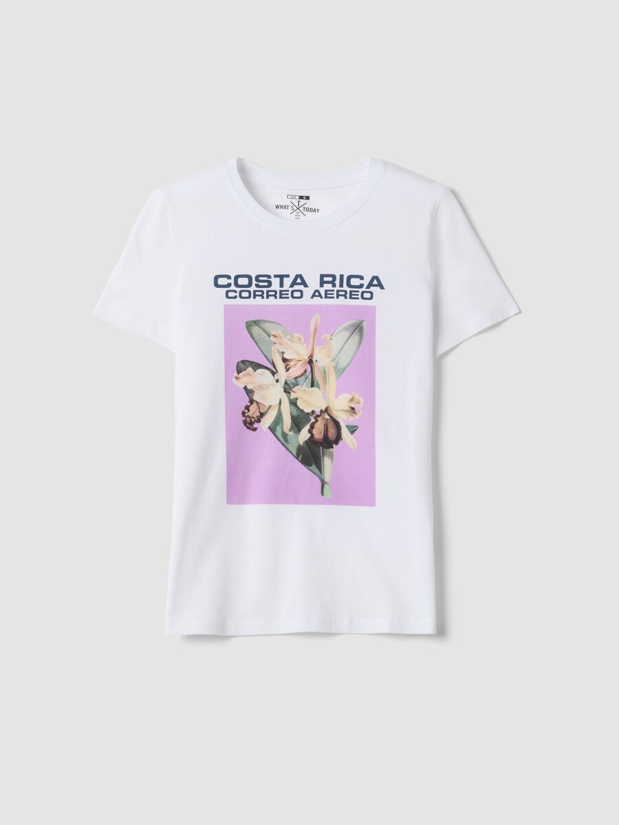 White pure cotton T-shirt with front print_4