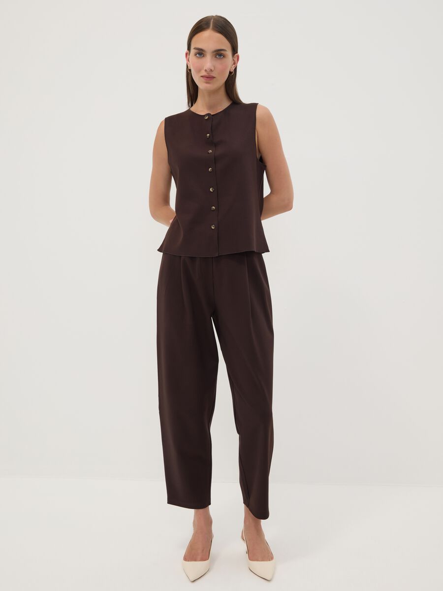 Brown stretch viscose Milano stitch barrel-fit jogger trousers_0