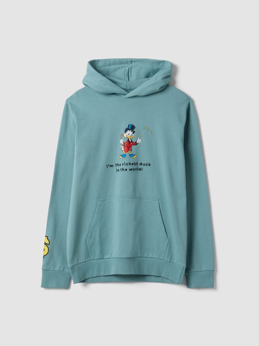 Green pure cotton hoodie with Scrooge McDuck print_0