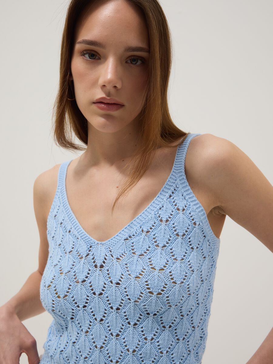 Sky-blue crochet waistcoat in pure cotton, regular fit_0