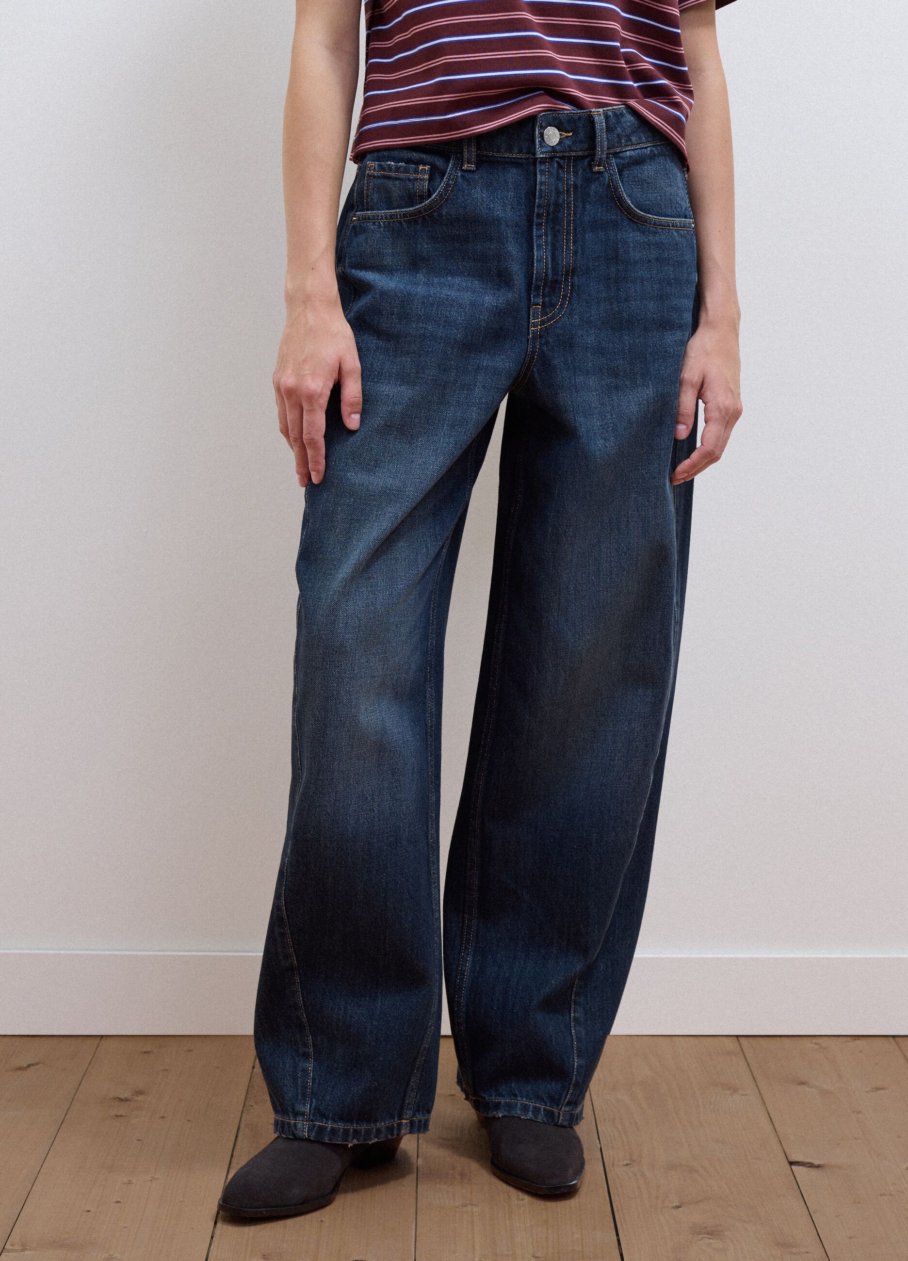 Blue balloon-fit pure cotton jeans