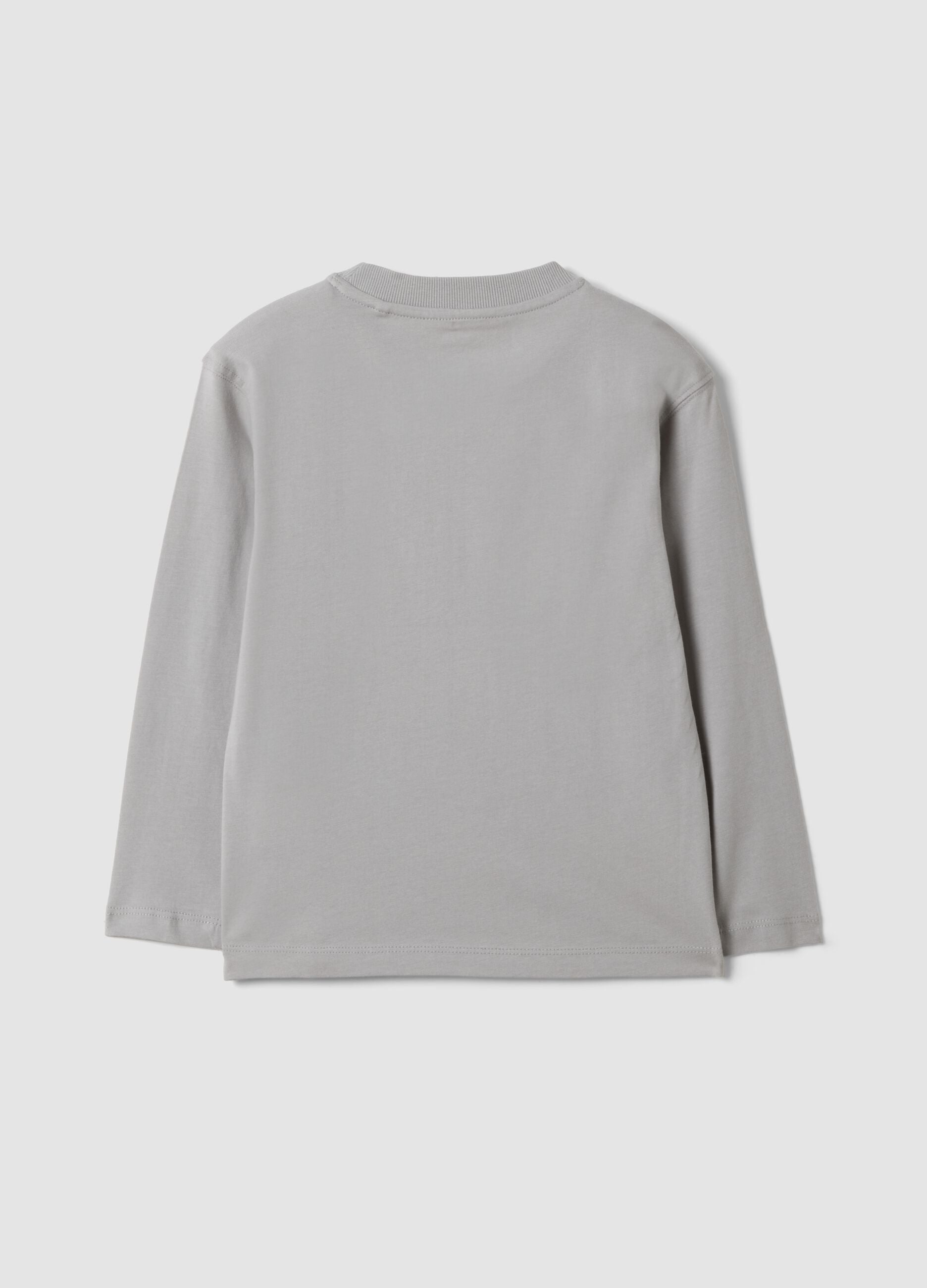 Grey oversized T-shirt in pure organic cotton with racing print for boys