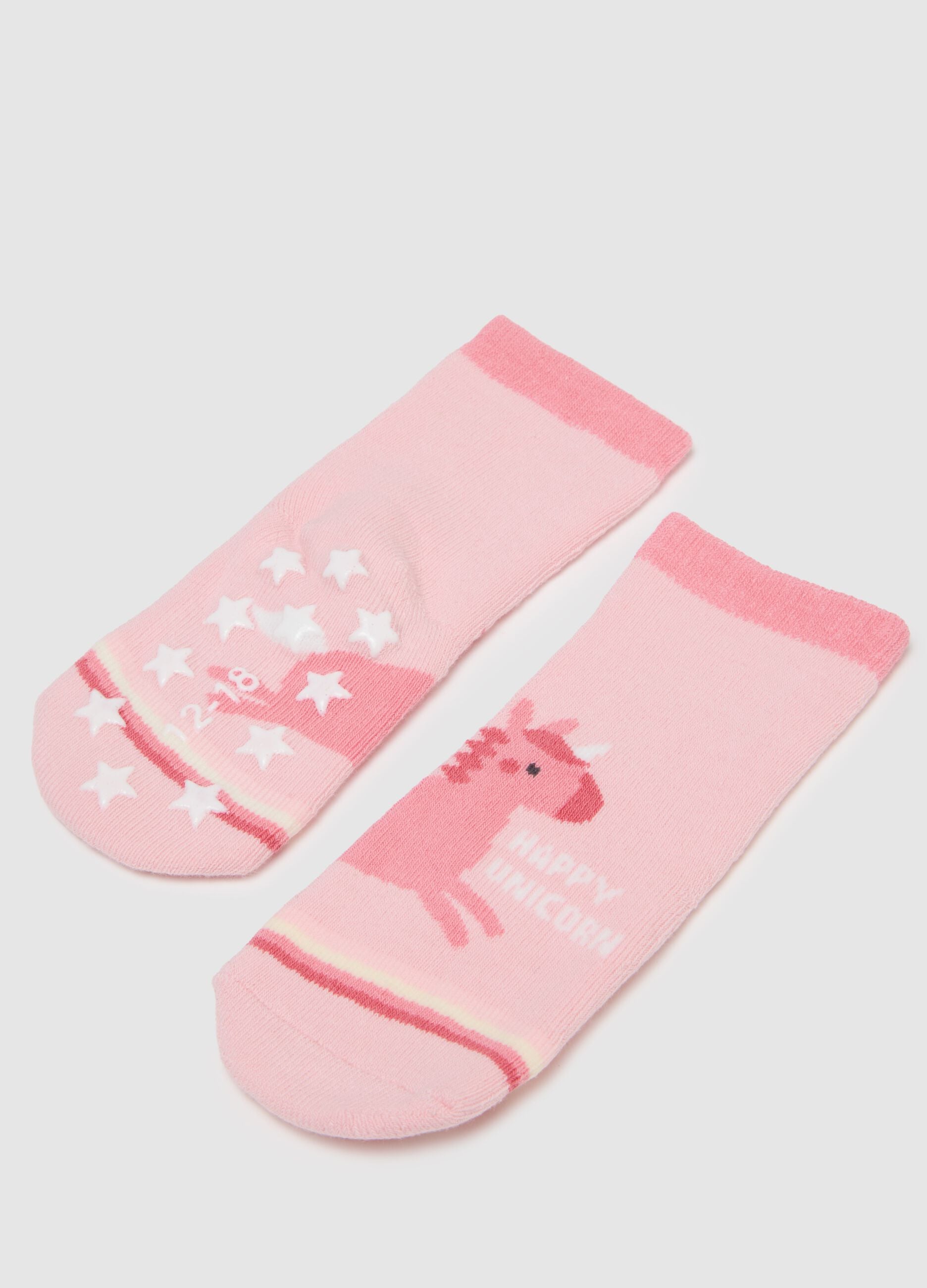 Twin pack of pink baby socks in cotton blend with designs