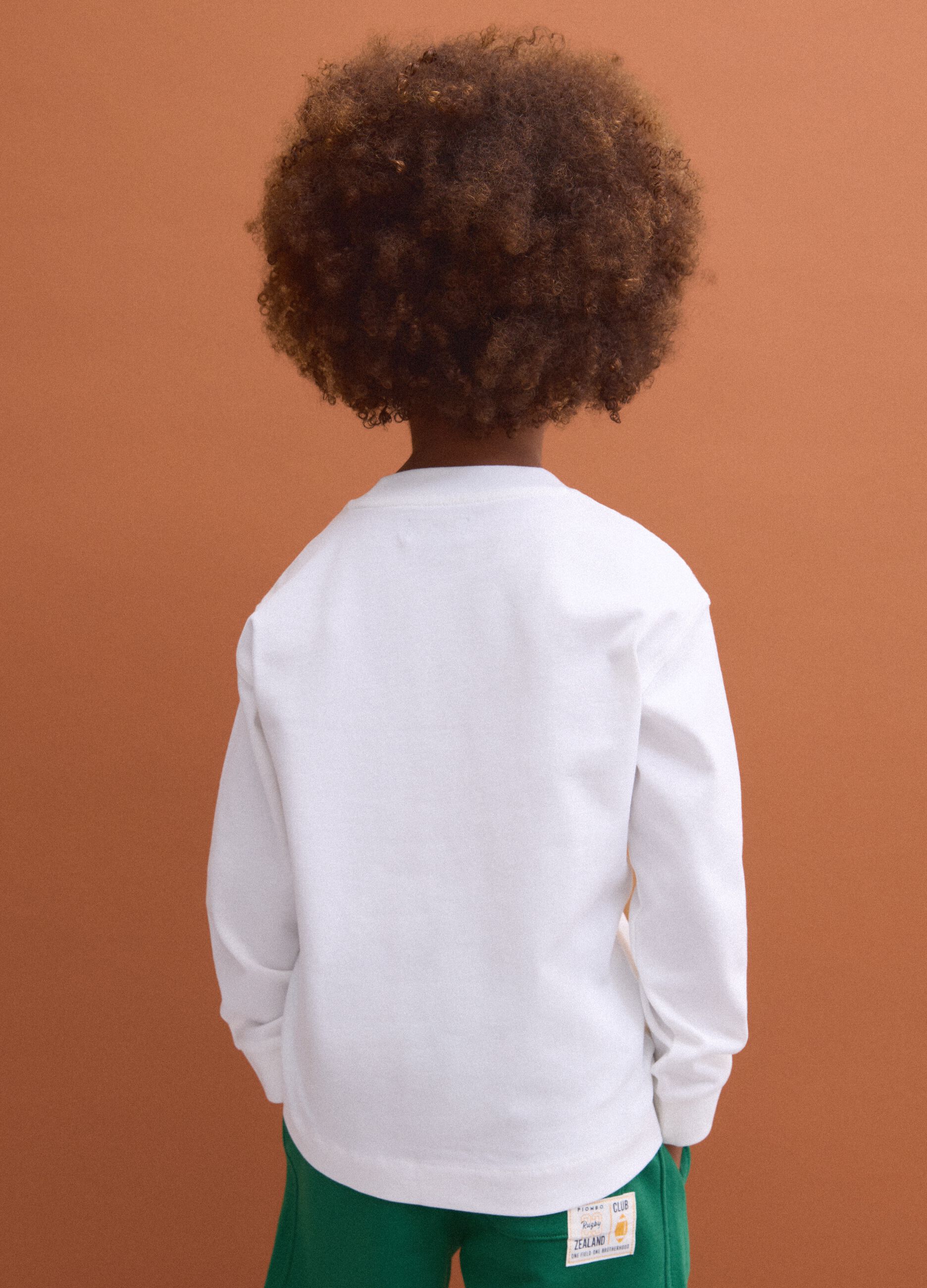 White pure cotton long-sleeve crew-neck T-shirt for boys