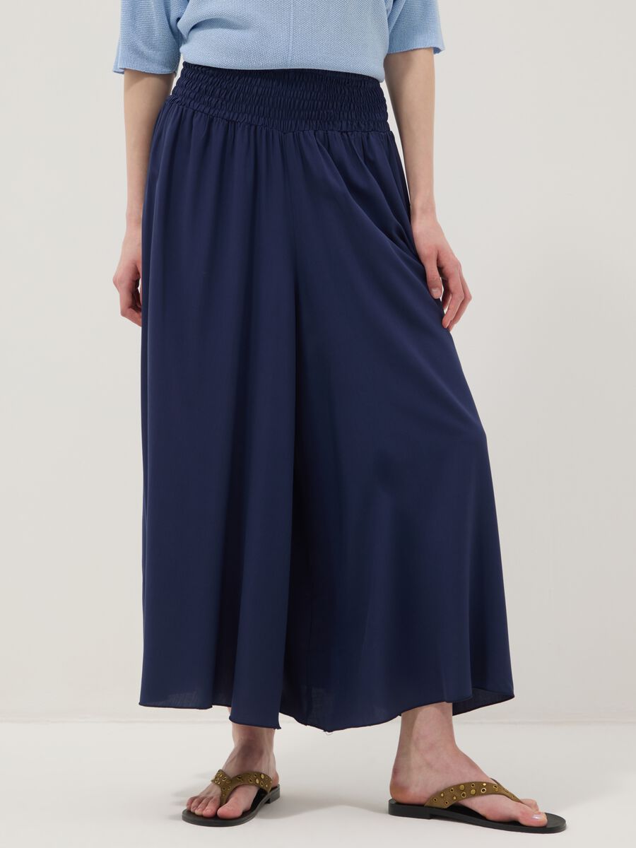 Wide blue pure-viscose trousers with elasticated waist, regular fit_1