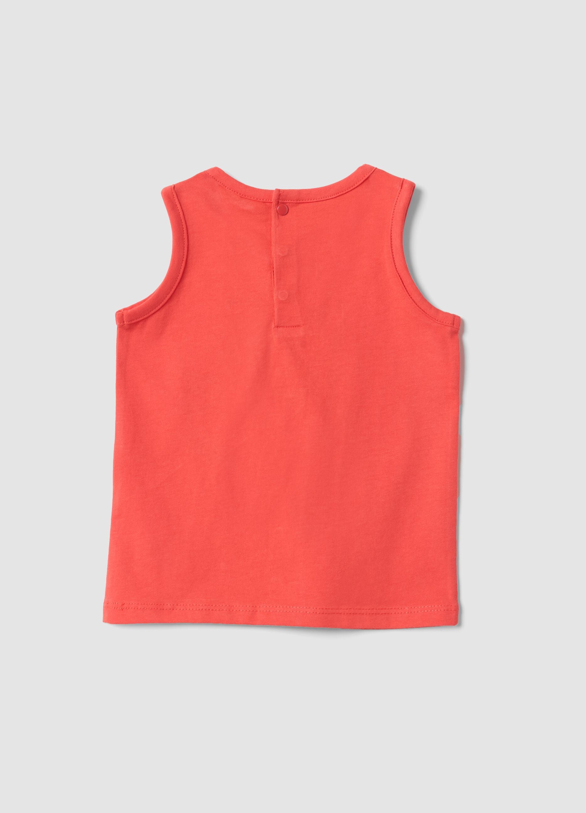 Red pure cotton vest top with print