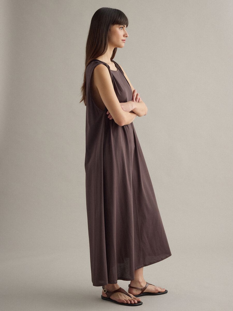 Long brown cotton-blend dress, regular fit_1