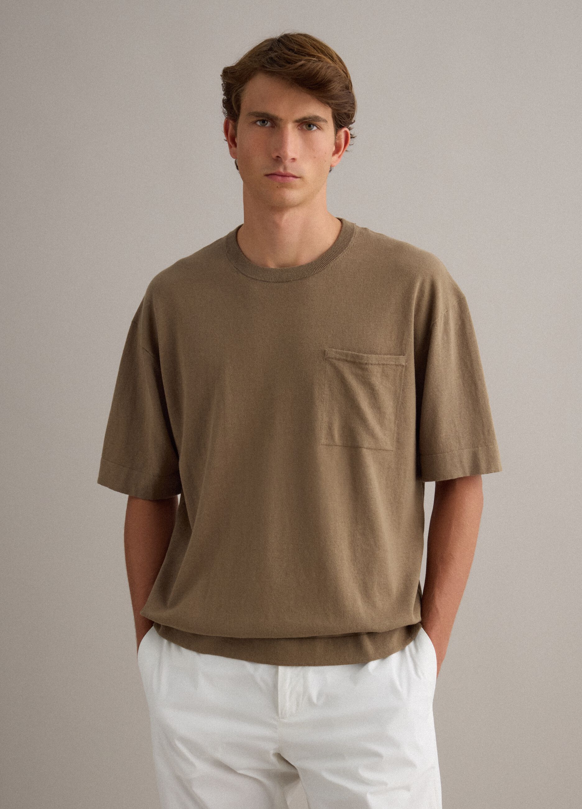 Brown short sleeve pure cotton T-shirt