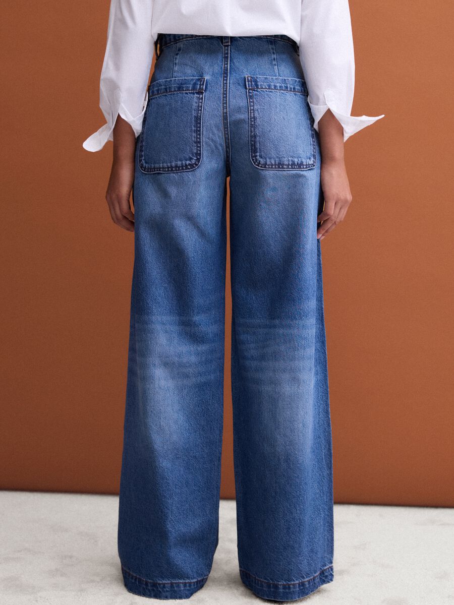 Blue denim wide-leg jeans in pure cotton_2