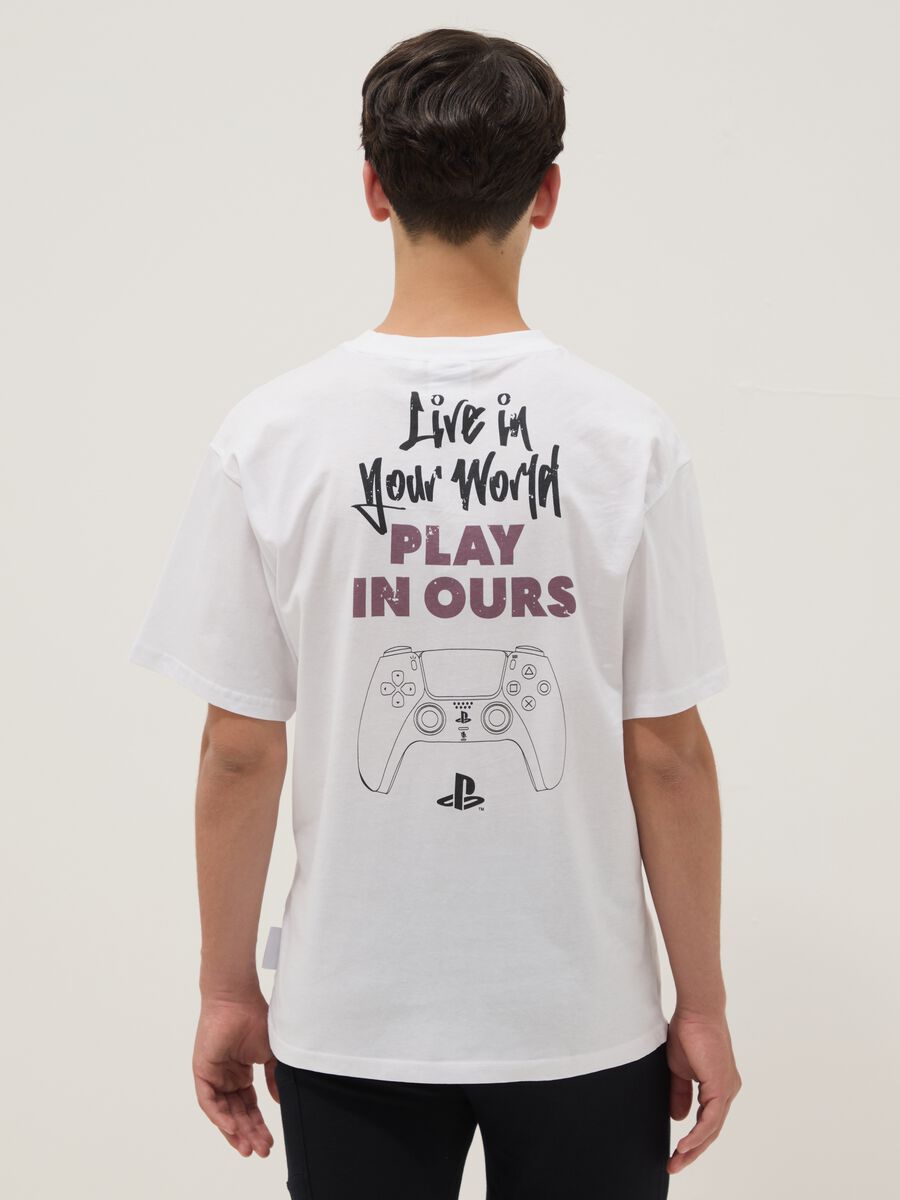 T-shirt bianca da ragazzo con logo Playstation in puro cotone relaxed fit_1