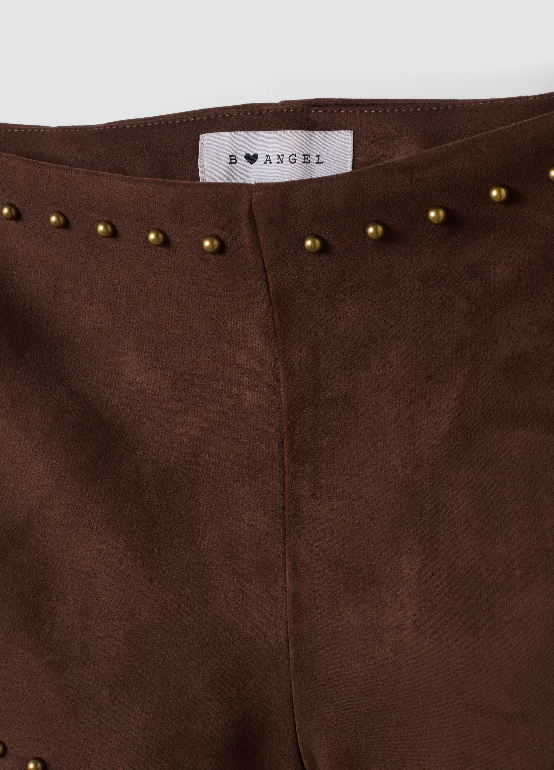 Brown stretch mini shorts with studs