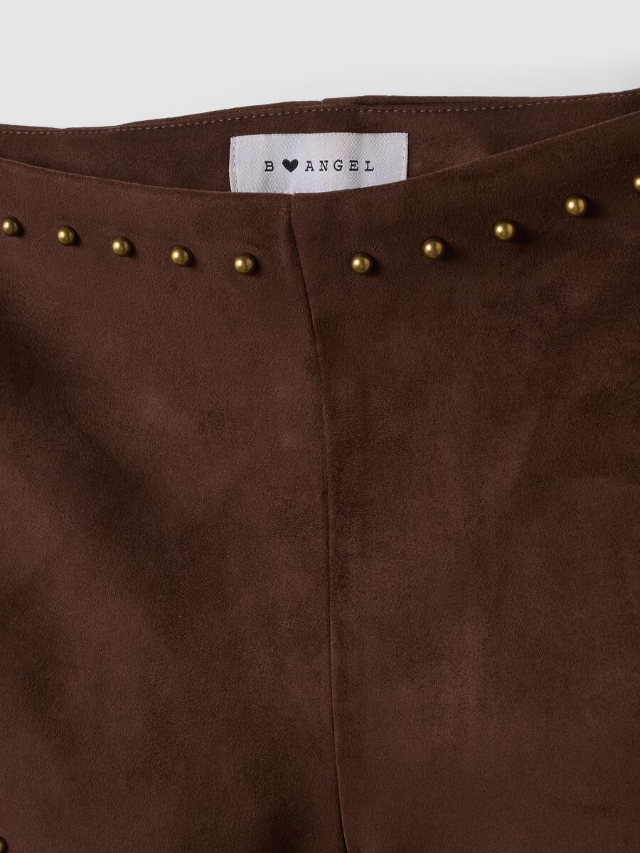 Brown stretch mini shorts with studs_2