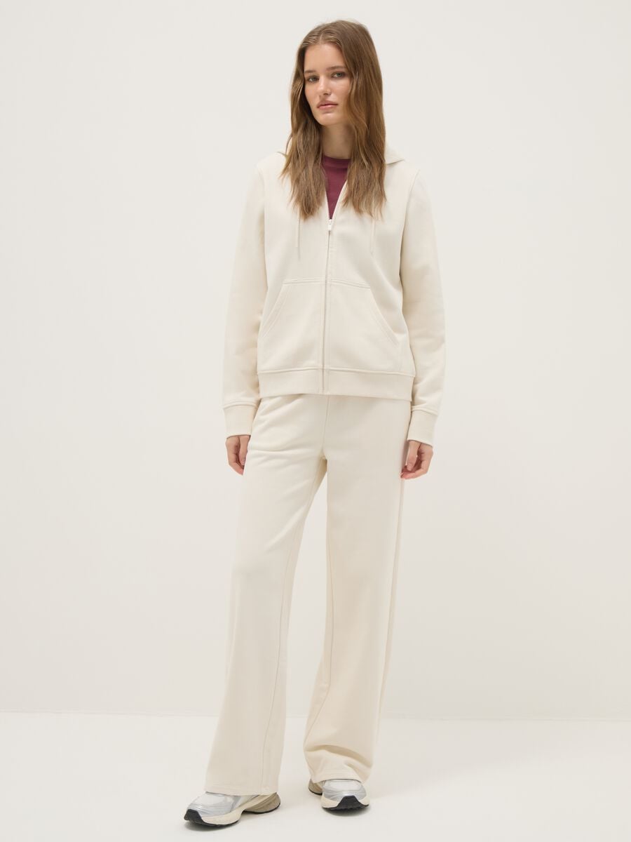 Felpa in misto cotone beige regular fit con cappuccio e zip_1